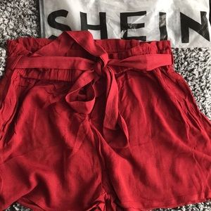 Red high waisted shorts